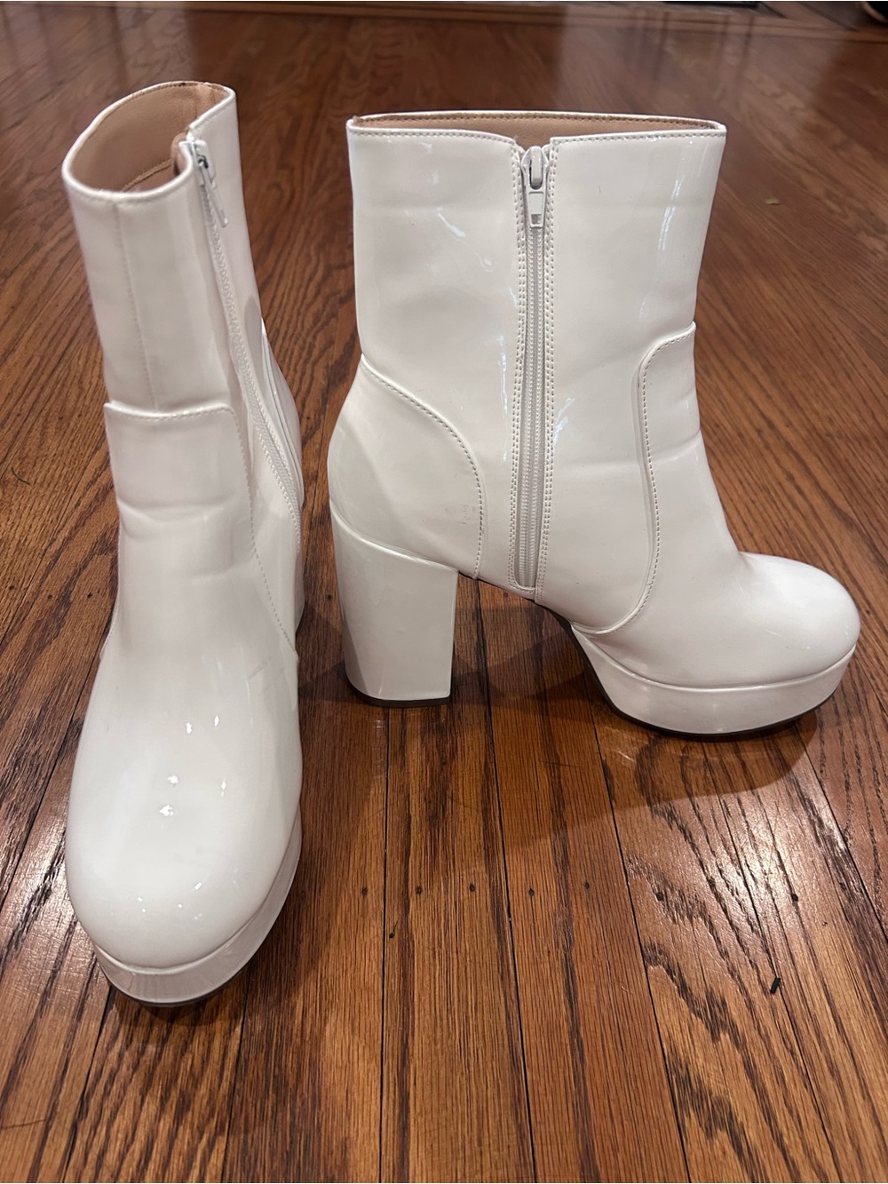 White Patent Platform Ankle Boots - Women's